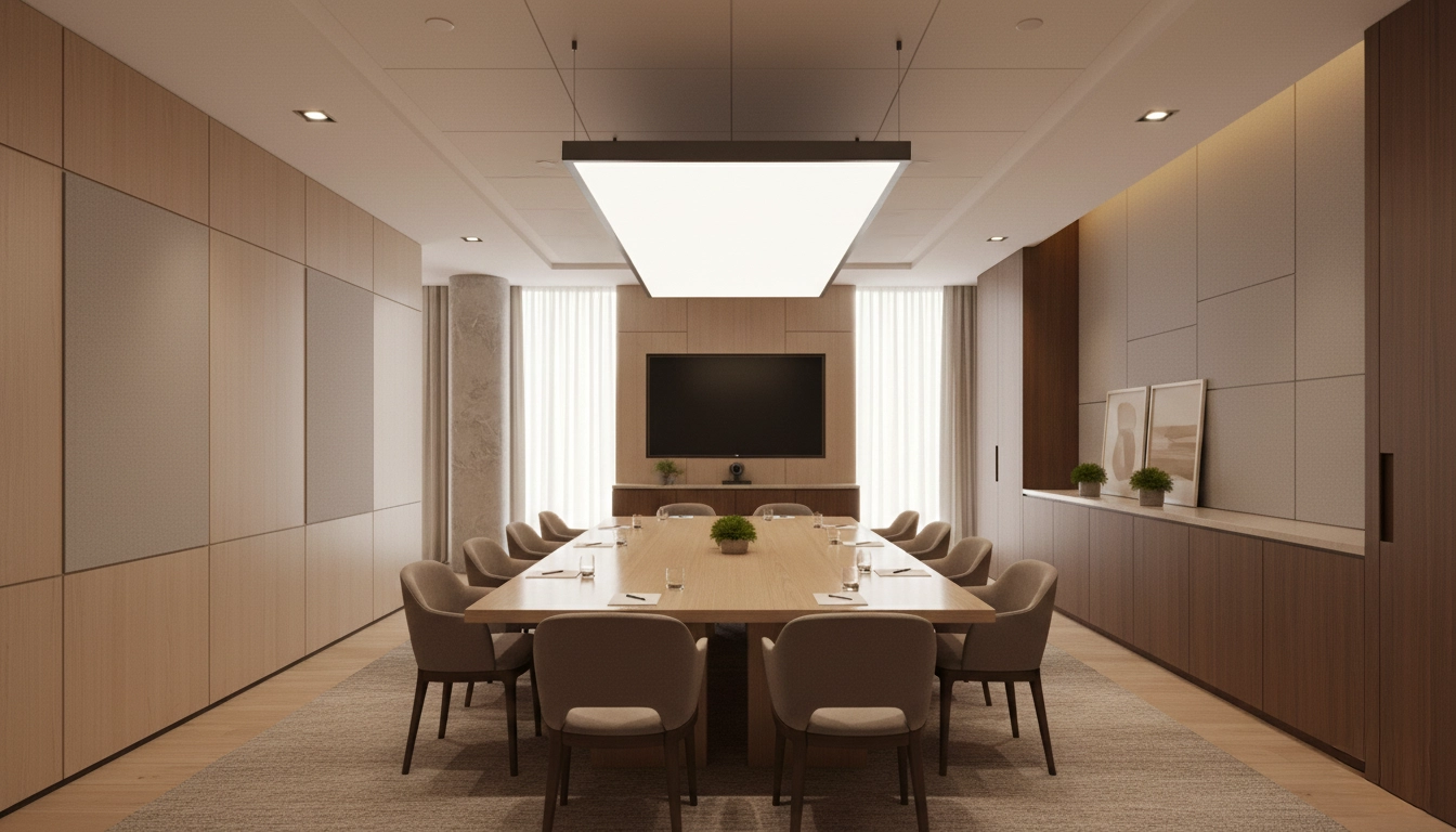 Hotel con tela tensada retroiluminada