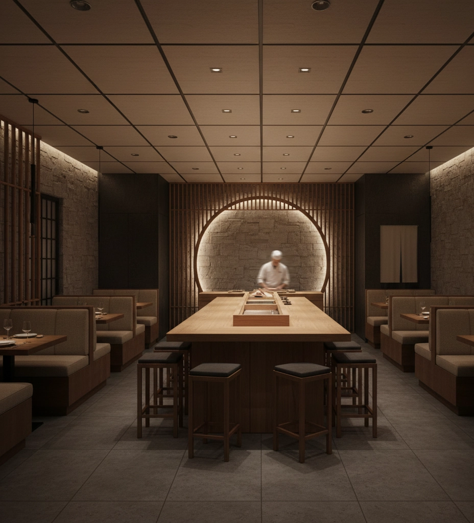 Restaurante sin tela tensada retroiluminada