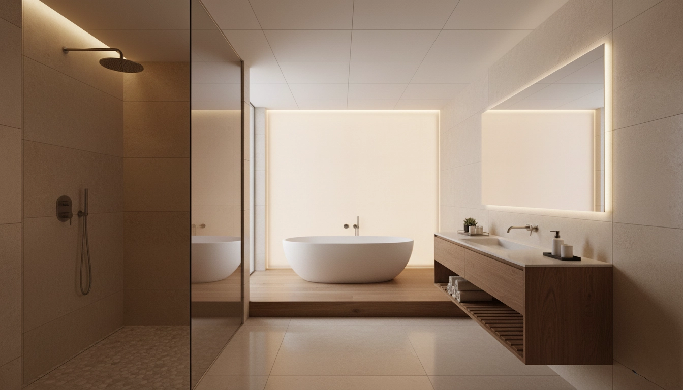 Instalación de tela tensada retroiluminada en pared